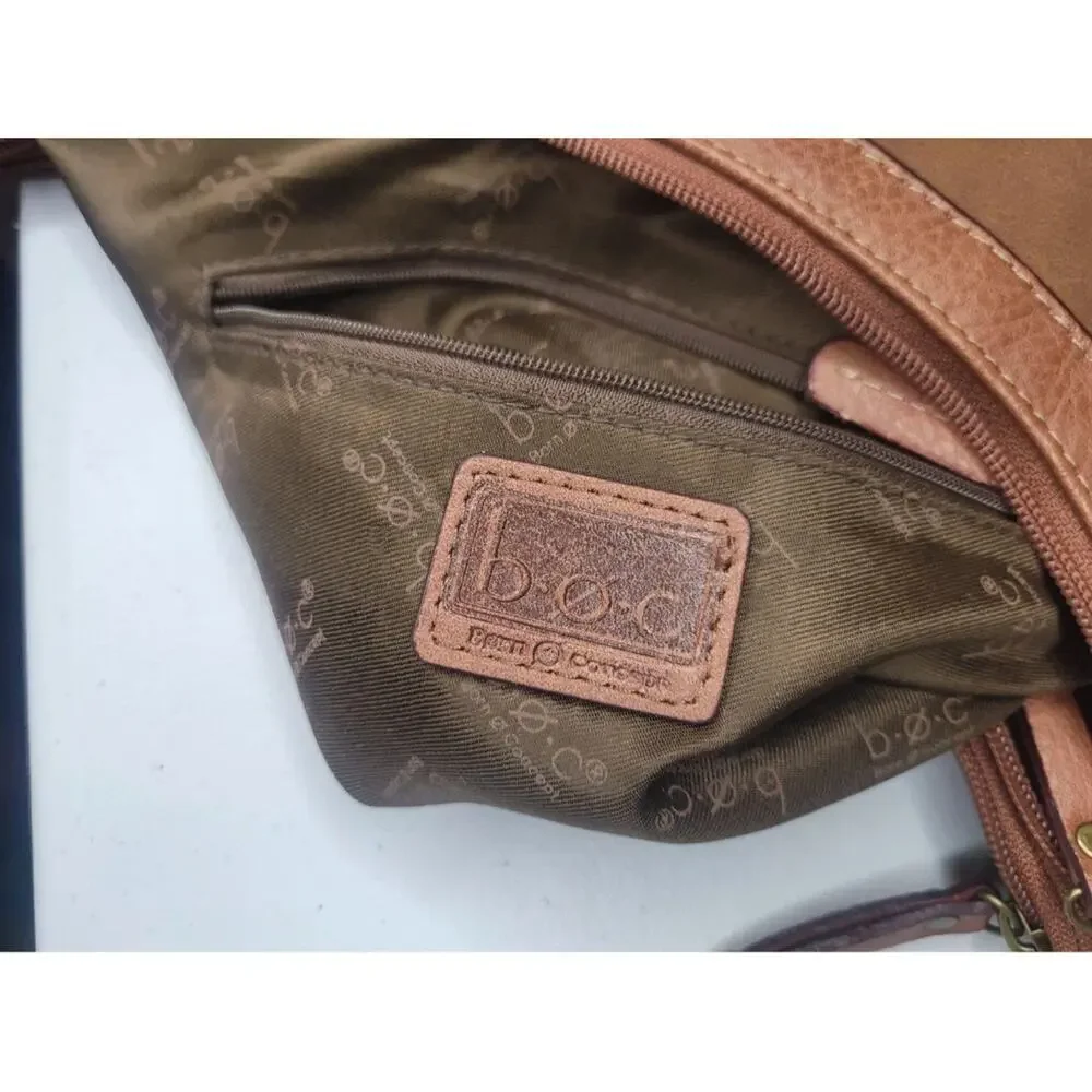 B.O.C Born Concept Shoulder Purse Bag Brown Vinyl Leather Dual Zips Stitches